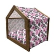 thumbnail image 2 of Geometric Pet House, Feminine Floral Pattern Nature Inspired Old Fashioned Blooming Flowers, Outdoor & Indoor Portable Dog Kennel with Pillow and Cover, 5 Sizes, Hot Pink White Black, by Ambesonne, 2 of 5