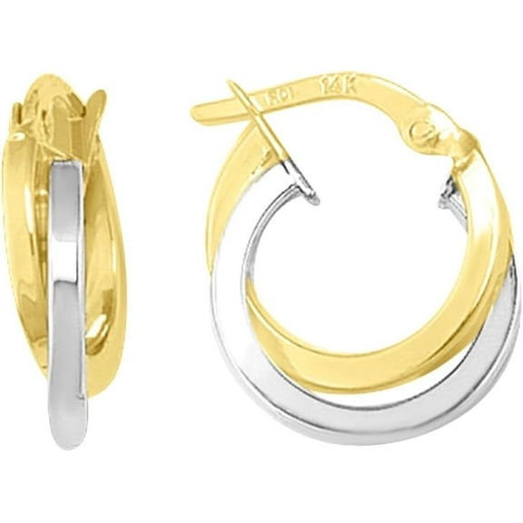 Floreo 14k Yellow Gold and White Gold 18mm Mini Polished Double Hoop Earrings