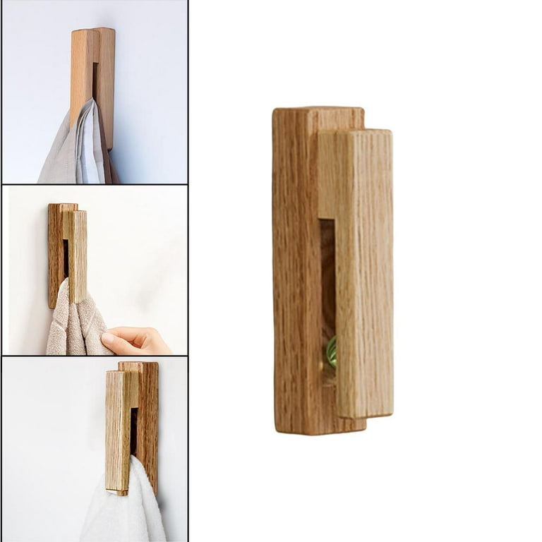 Set of 5 Self-adhesive Oak Wooden Wall Hooks, Towel Hooks, Bathroom Hooks.  