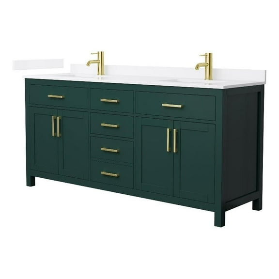 Beckett 72" Green Double Vanity & White Quartz Top (1-Hole) & Gold Trim