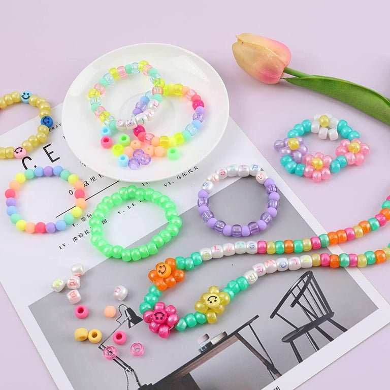 hanru Kandi Beads Bracelet Making Kit, Rainbow Pony Beads for Jewelry Making DIY Crafts for Girls Women, Hair Beads for Braids for Girls with 3 Hair Beaders