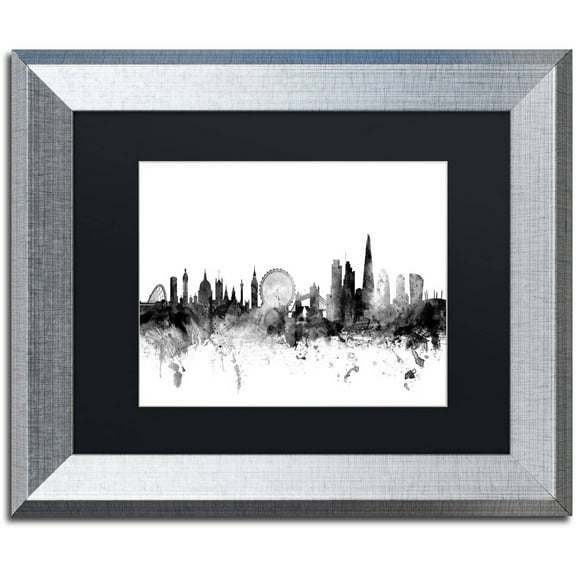 Trademark Fine Art "London England Skyline B&W" Canvas Art by Michael Tompsett, Black Matte, Silver Frame
