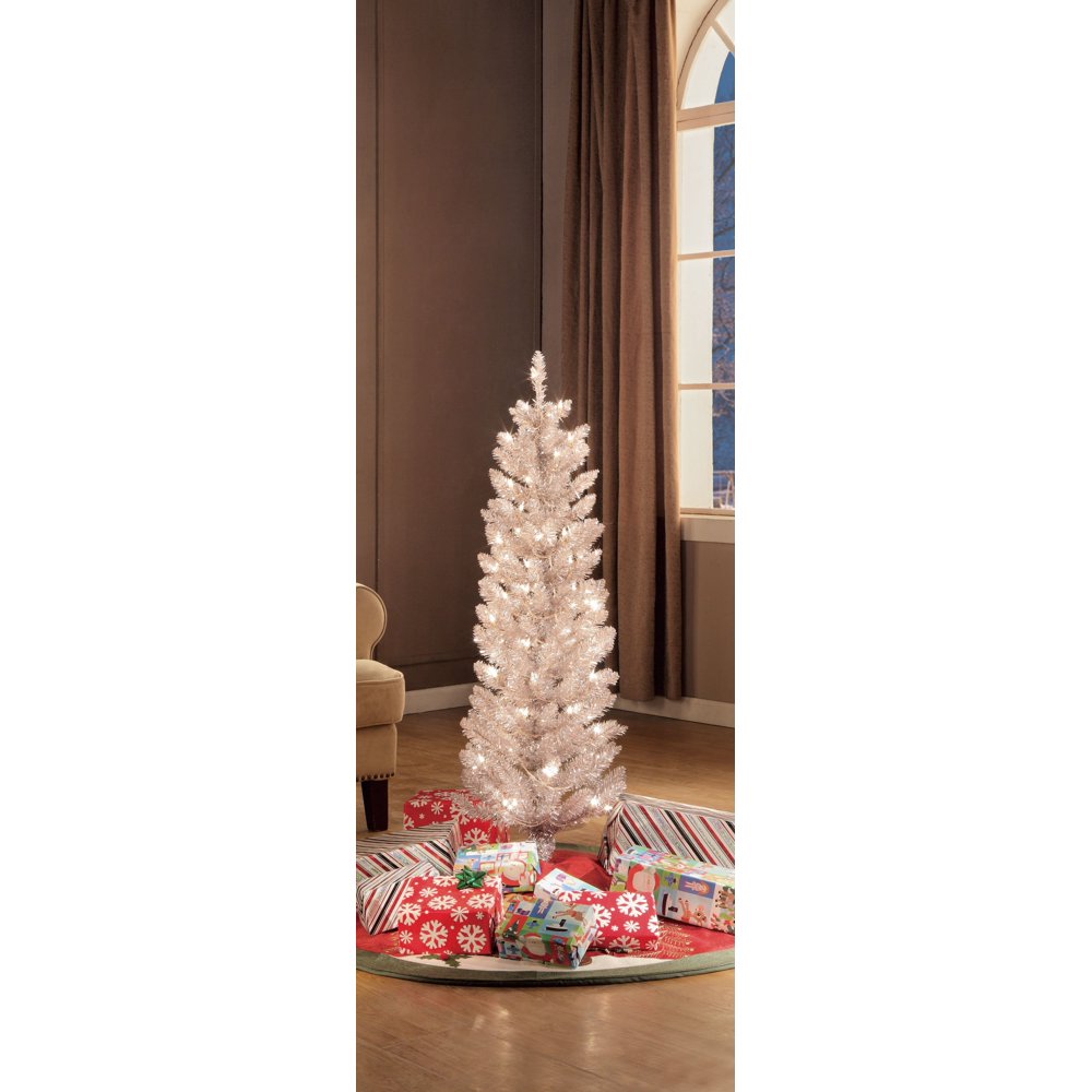 Holiday Time 6ft Prelit Rose Gold Tinsel Tree