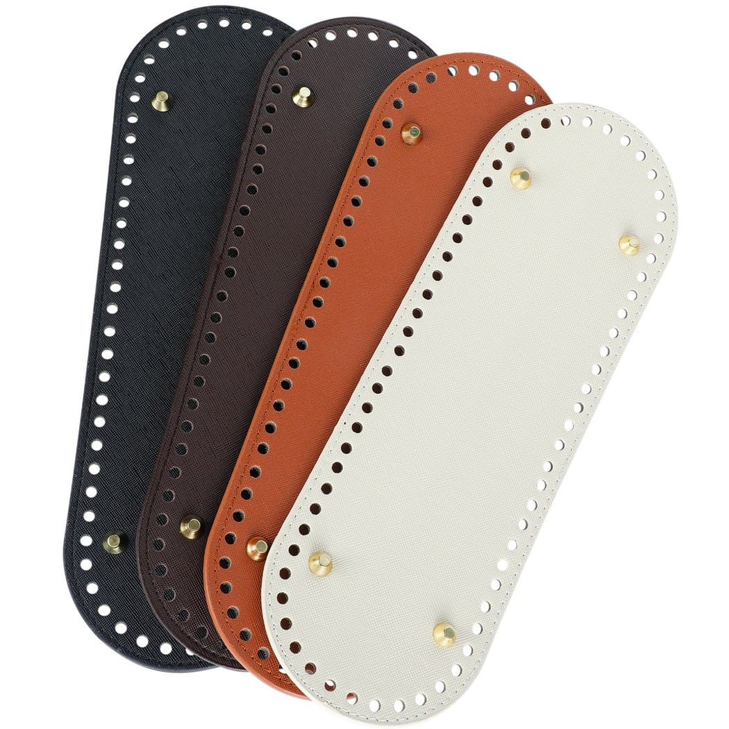 4PCS PU Leather Bag Bottom Shaper Pad with Holes, Crochet Bag Knitting