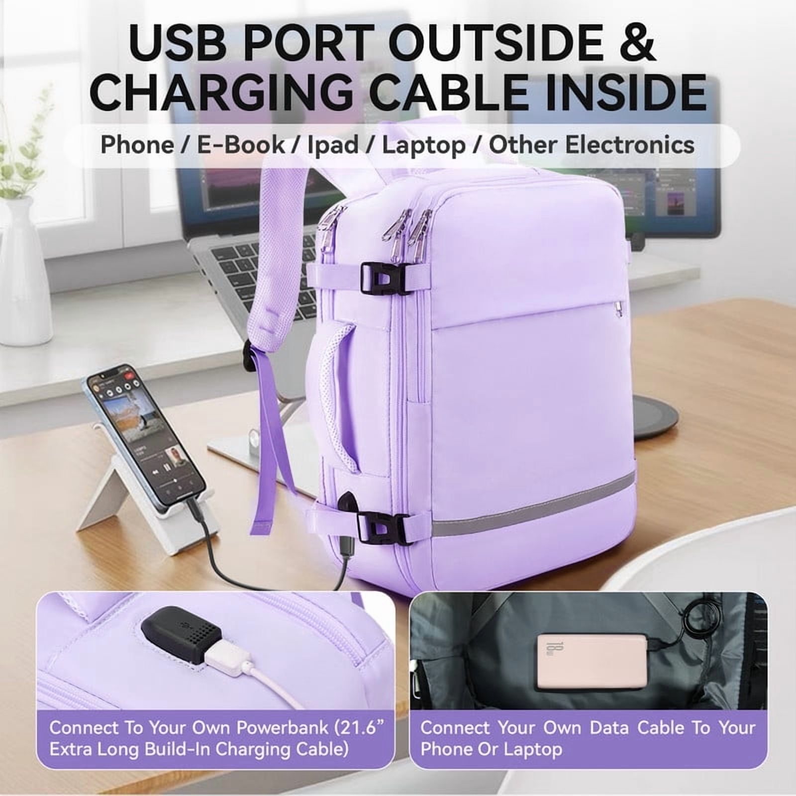 XJ-HOME Travel Backpack for Adults - Airline-Approved Carry-On, Waterproof College Backpack, Sports Luggage, Personal Item Suitcase, Business and Hiking Casual Bag, Fits 15.6" Laptop (Purple)