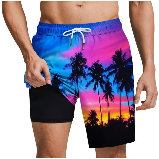 Pantalones Cortos para Hombre Cintura Elástica con Bolsillos, Forro de Impresión de Moda Casual para la Playa, Al Aire Libre Y el Uso Diario