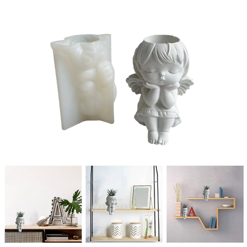 BQBQERT Flowerpot Girl Planter Silicone Mold Wing Girl Container Resin Garden Ornament