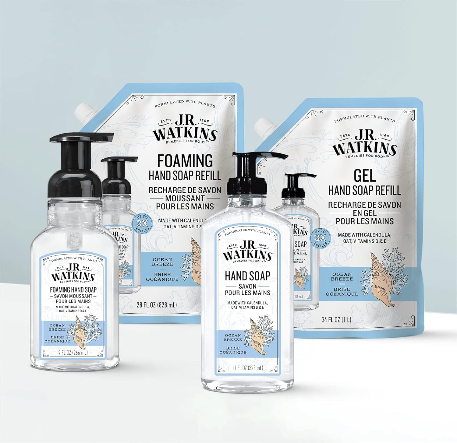 (3 pack) J.R. Watkins Foaming Hand Soap, Ocean Breeze, Fresh Scent, 9 fl oz