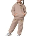 thumbnail image 6 of Glisme Girls Outfit Thick And Cozy Tracksuit Fashionable Bow Print Hoodie And Joggers Outfits For Toddlers And Kids Lightweight Matching Set Size 2-3 Years Khaki, 6 of 7