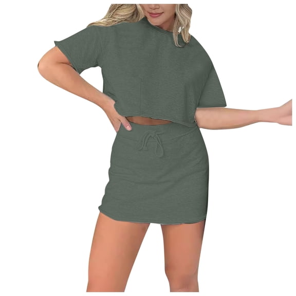 DHFJKG 2 Piece Outfits For Women Skirt Sets Short Sleeve Cropped Top High Rise Mini Skort Set Matching Joggers Set Holiday Outfit