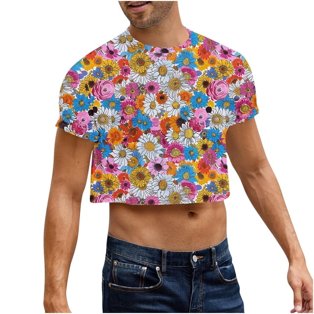 Camisas de Manga Corta de los Hombres, Moda Verano Ocio Impresión, Cuello Redondo Cultivo Manga Corta Superior