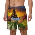 thumbnail image 2 of Balery Fall Village Scenery Mens Swim Trunks Swim Shorts for Men Quick Dry Inseam Beach Shorts with Compression Liner Pocket-Small, 2 of 9