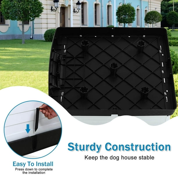 Large Dog House Plastic Dog Kennel Indoor Outdoor for Large Dogs 39 inch All Weather Doghouse Puppy Shelter with Air Vents and Elevated Floor