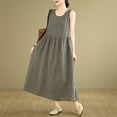 thumbnail image 4 of Taylonsss Retro Linen Checkered Vest Dress Round Neck Sleeveless Casual Vintage Summer Outfit, 4 of 8