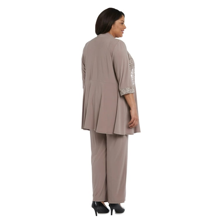 R&M Richards Plus Size Women's Lace ITY 2 Piece Pant Suit - Bride