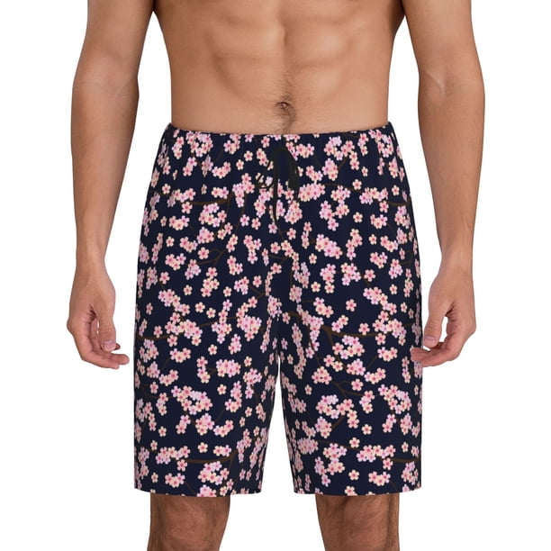 Balery Flower Pantalones cortos de pijama de punto de algodón para hombre con cinturilla y bolsillos-3X-Large