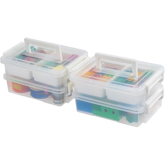 IRIS USA 1 Qt. Plastic Storage Bin with Lid, White, Stackable Craft and Sensory Organizer for Home or Office, 2 Pack