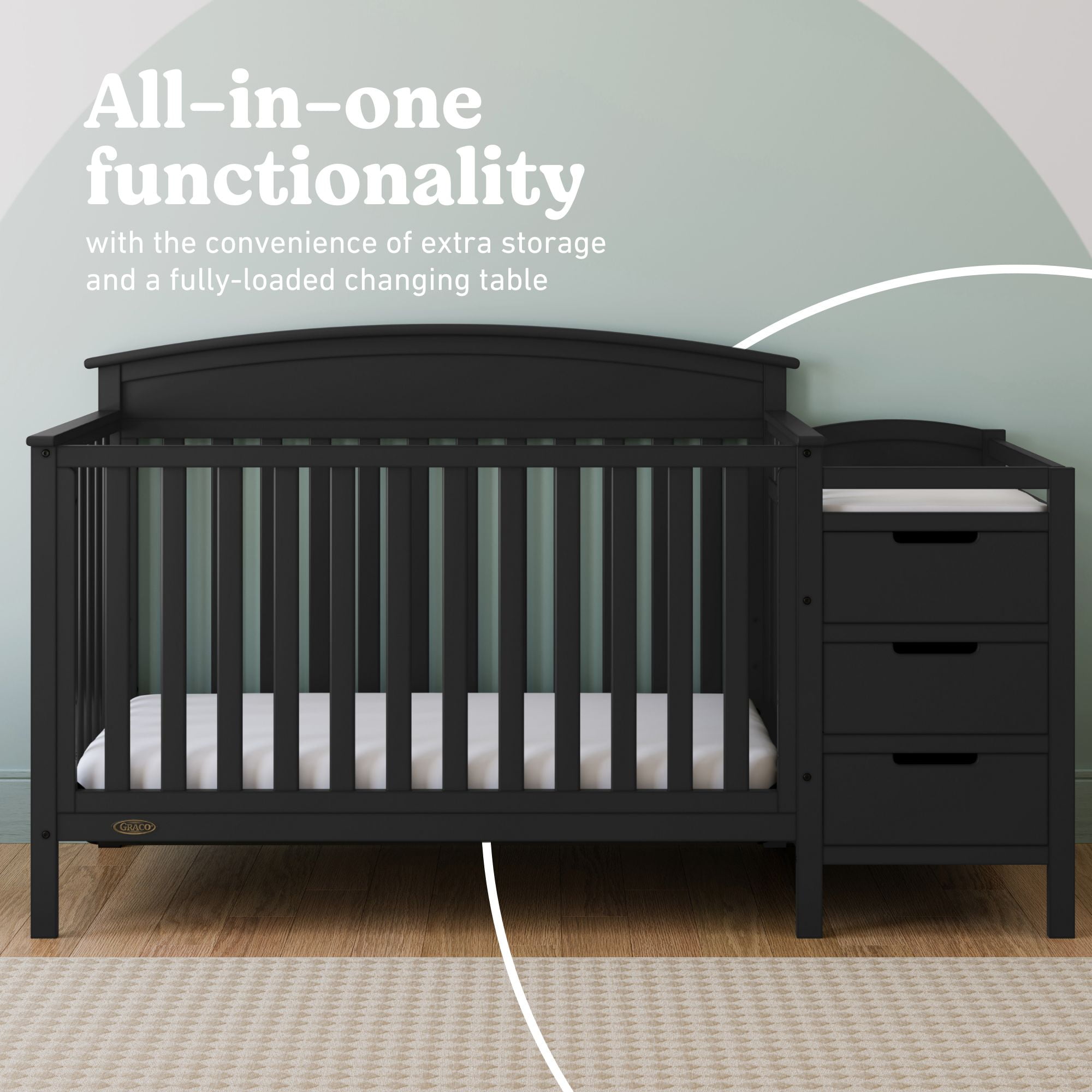 Graco Benton 4-in-1 Convertible Baby Crib and Changer, Black
