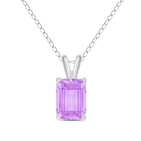TimeLess Classics Emerald Cut Amethyst Solitaire Pendant Necklace in 14K White Gold - 8x6MM