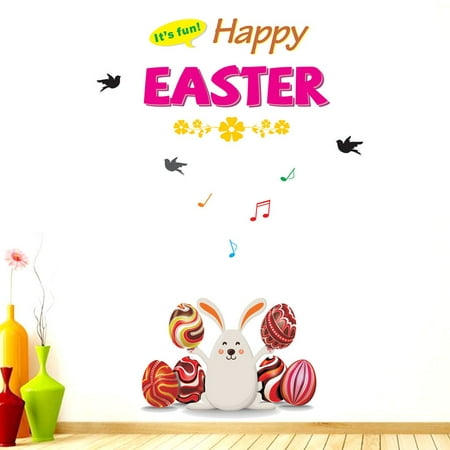 Hot Sale Happy Easter Rabbit Eggs Vinyl Decal Art Wall Sticker DIY Home Room