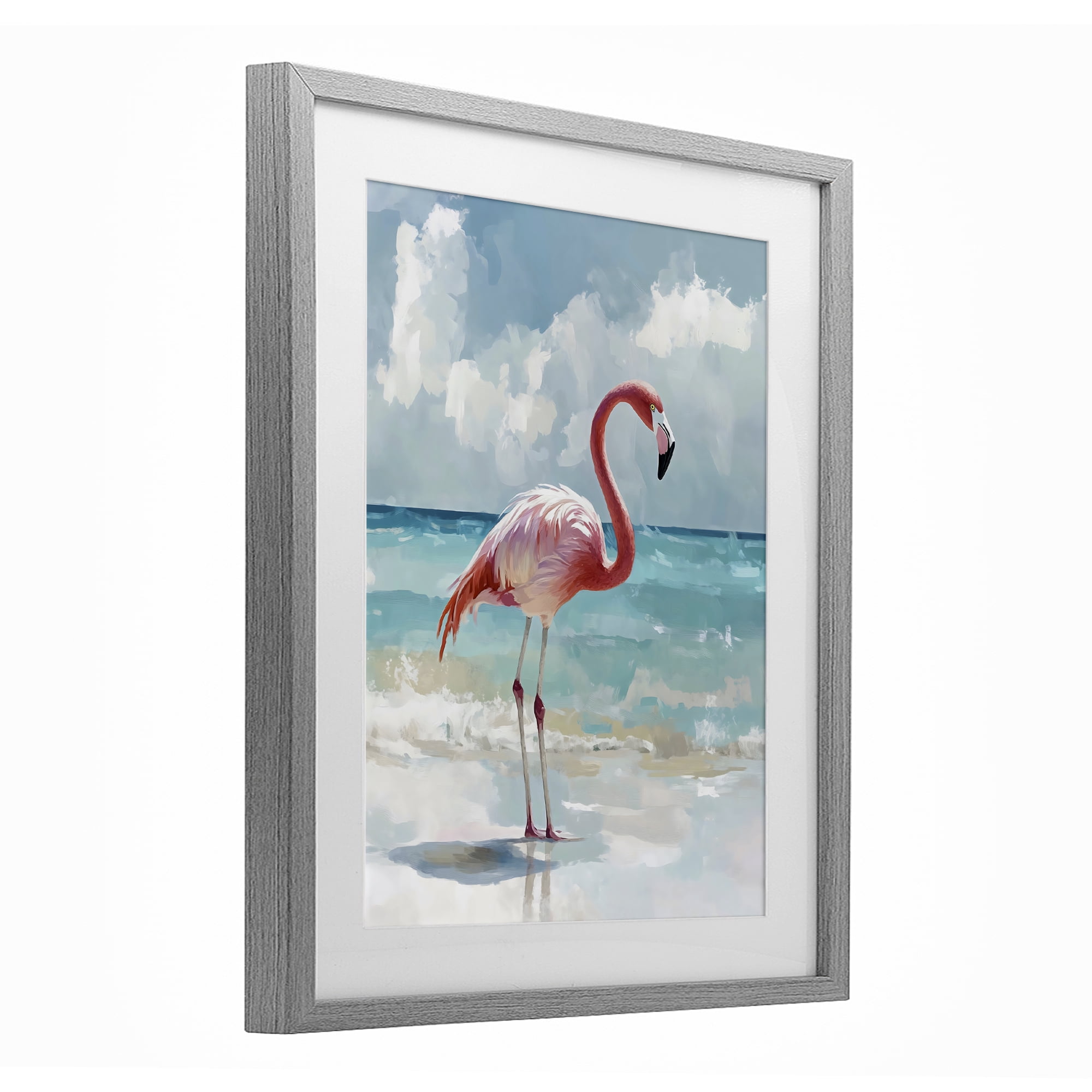 Stupell Industries Flamingo At Shore Gray Framed Print Under Glass, design by The Prints Vibe