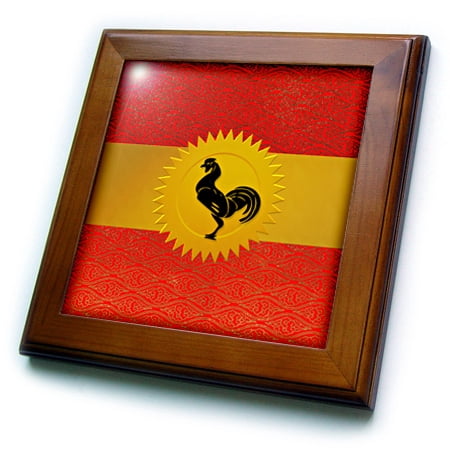 3dRose Year of the Rooster Chinese Zodiac in Gold and Red Chinese Print - Framed Tile, 6 by