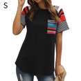 thumbnail image 1 of Camiseta de mujer Camiseta de manga corta con estampado de rayas Camiseta casual de verano, Negro, S Speravity AP001701-01, 1 of 5