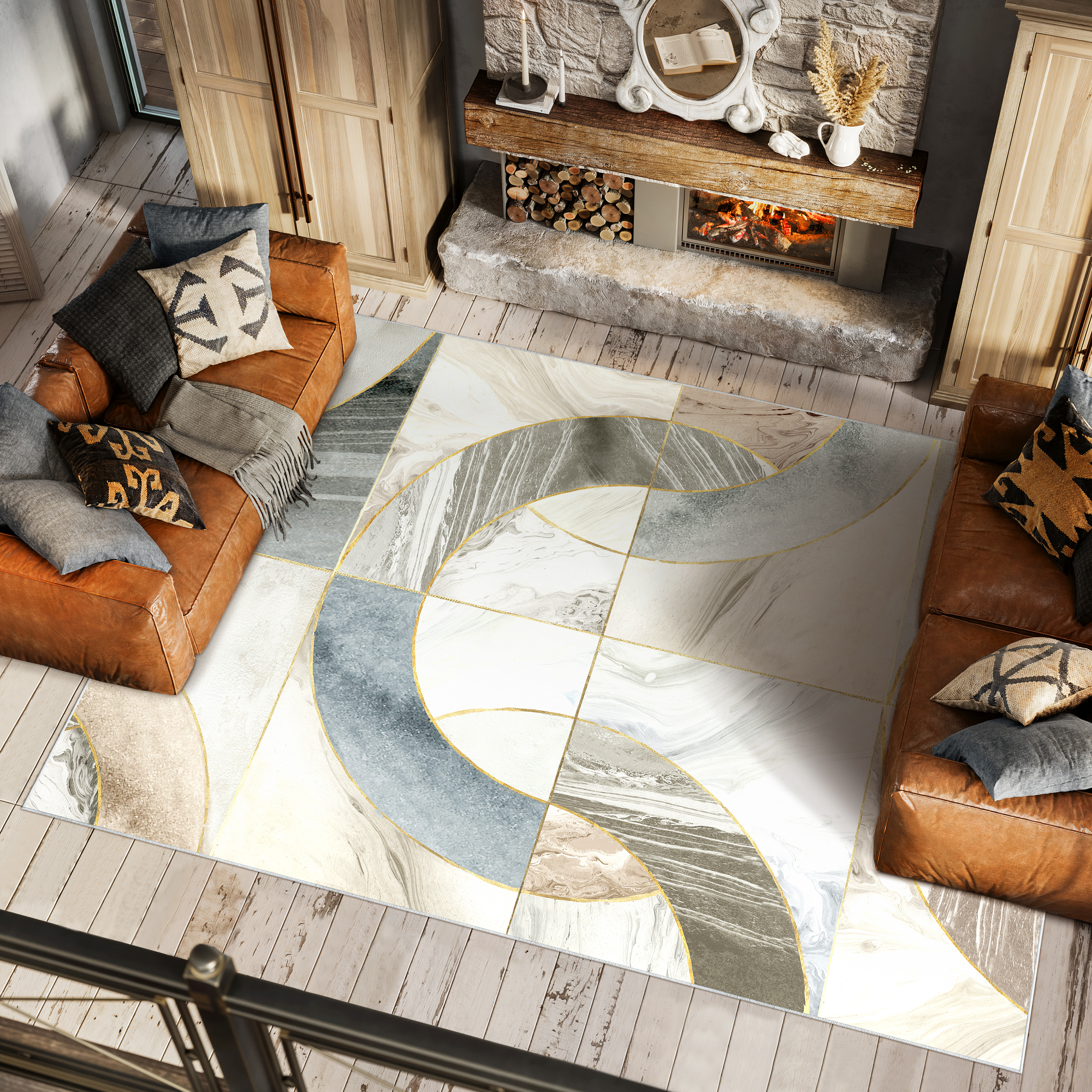 Mosaic Serenity Washable Geometric Art Area Rug size 8'x10', Power-loomed, Heavenly Softness with Non-Slipping Backing
