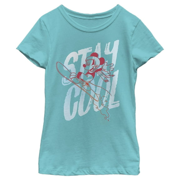 Girl's Mickey & Friends Stay Cool Snowboarding Graphic Tee Tahiti Blue Small