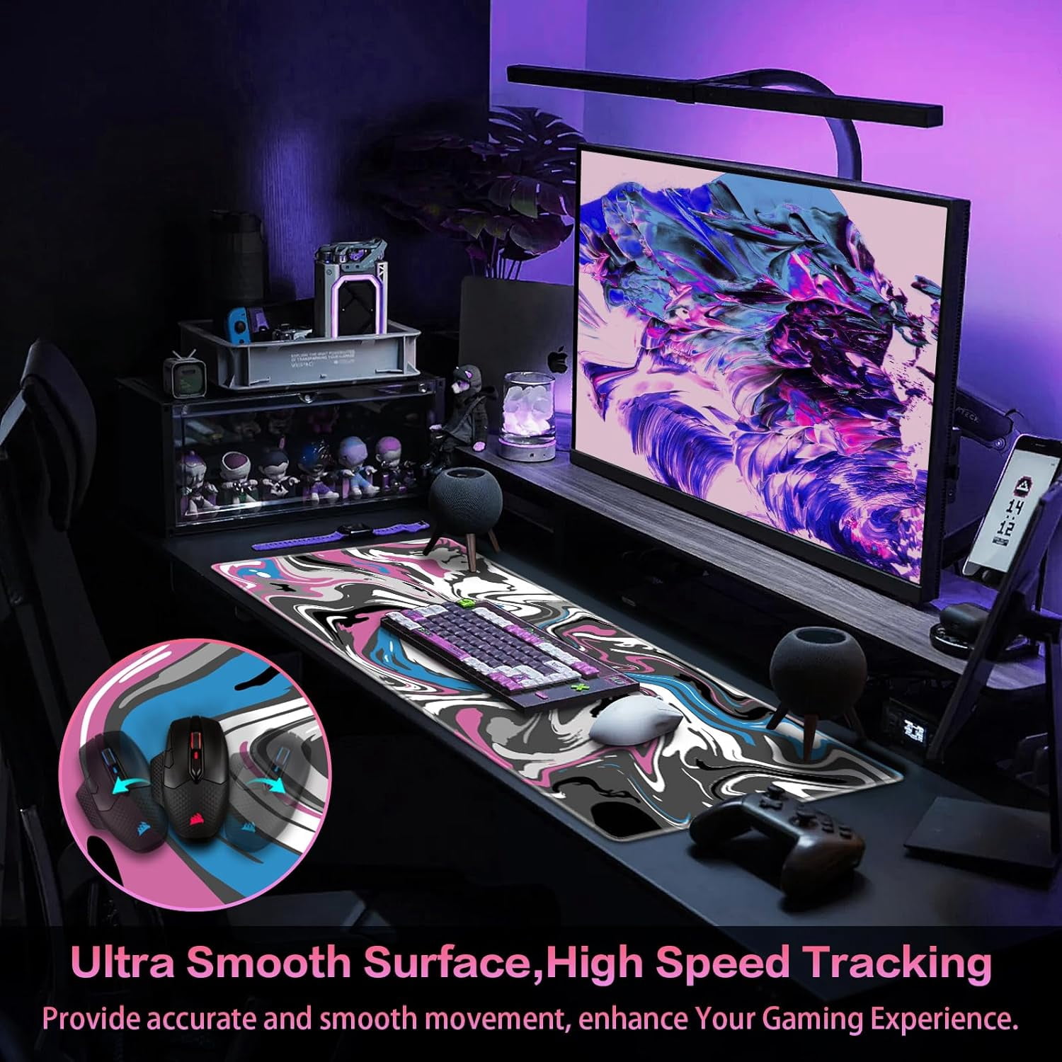 Gaming Mouse Pad, Fluid Pattern Mouse Pad 31.5x15.7inch Large Extended Computer Mouse Mat Keyboard Full Desk Mousepad for Gaming, Office, Home