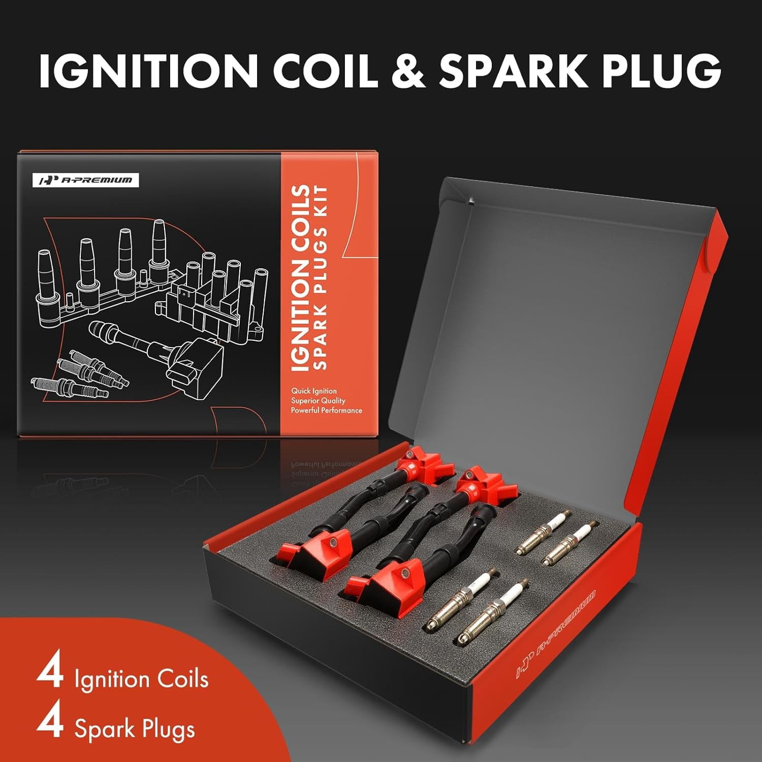 A-Premium (Red) Set of 8 Ignition Coil Pack and Iridium Spark Plugs Compatible with Ford Escape 2017-2019, Fusion 2014-2020, 1.5L