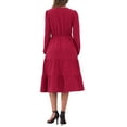 thumbnail image 3 of Vestido V de Cuello Inspire Chic para Mujer con Mangas de Linterna, Volantes, Corte A, Elegante, Casual, Midi, S Rojo Oscuro, 3 of 6
