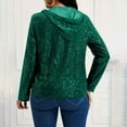 thumbnail image 5 of OGLCCG Women's Long Sleeve Sequin Jackets Open Front Sequin Cardigan with Hood Trendy Sparkle Shiny Glitter Party Outwear,XL,Green, 5 of 7