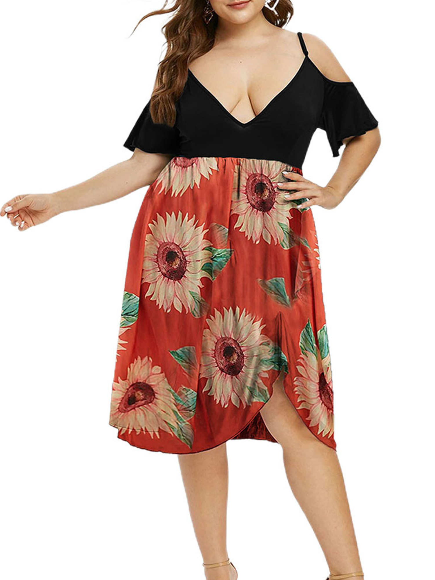 V Neck Loose Casual Dress - Walmart 