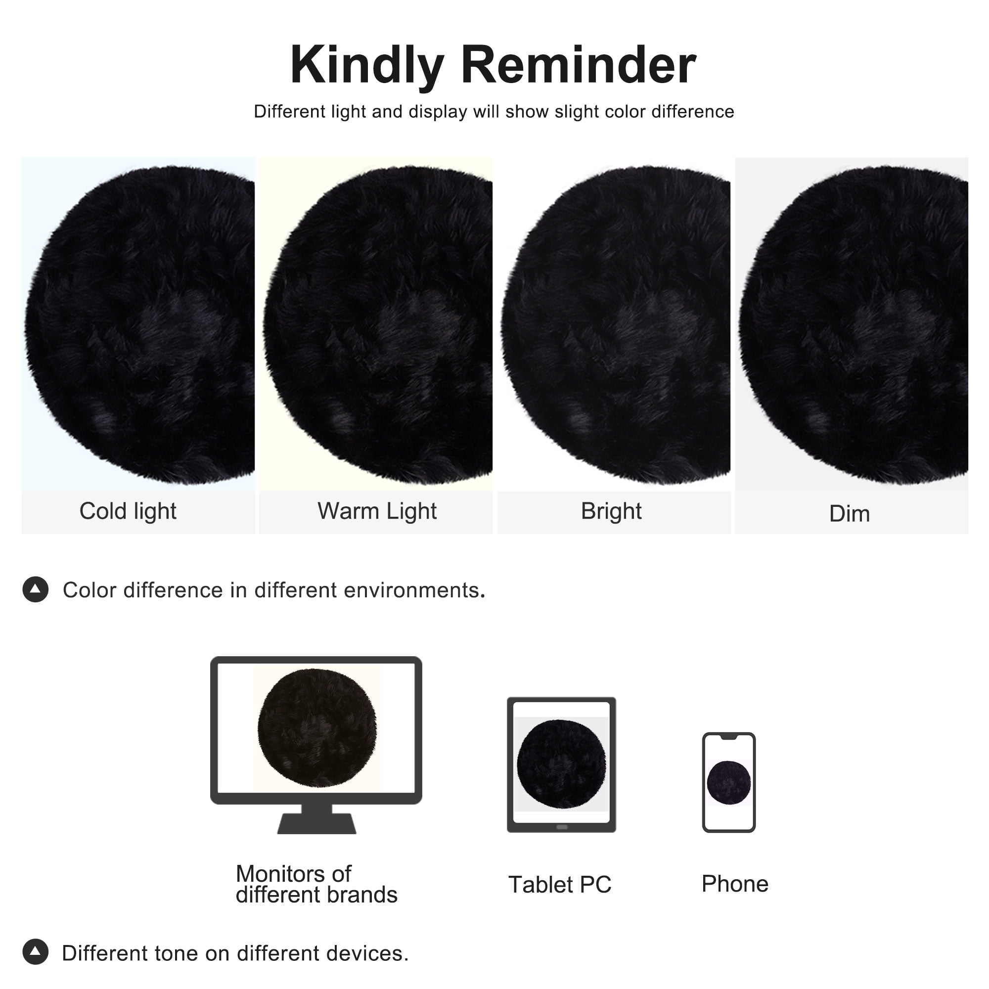 Unique Bargains Artificial Animal Wool Soft Faux Fur Sheepskin Plush Area Rug Black 2x2 Feet Round