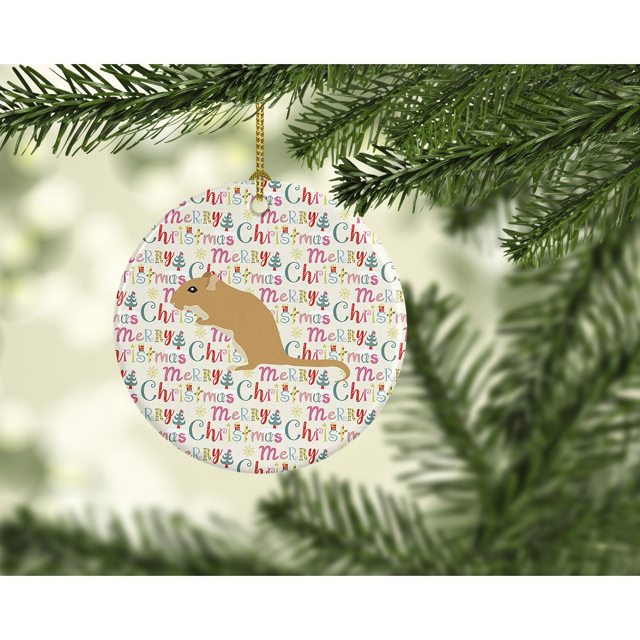 Gerbil Mouse Christmas Ceramic Ornament 2.8 in x 2.8 in