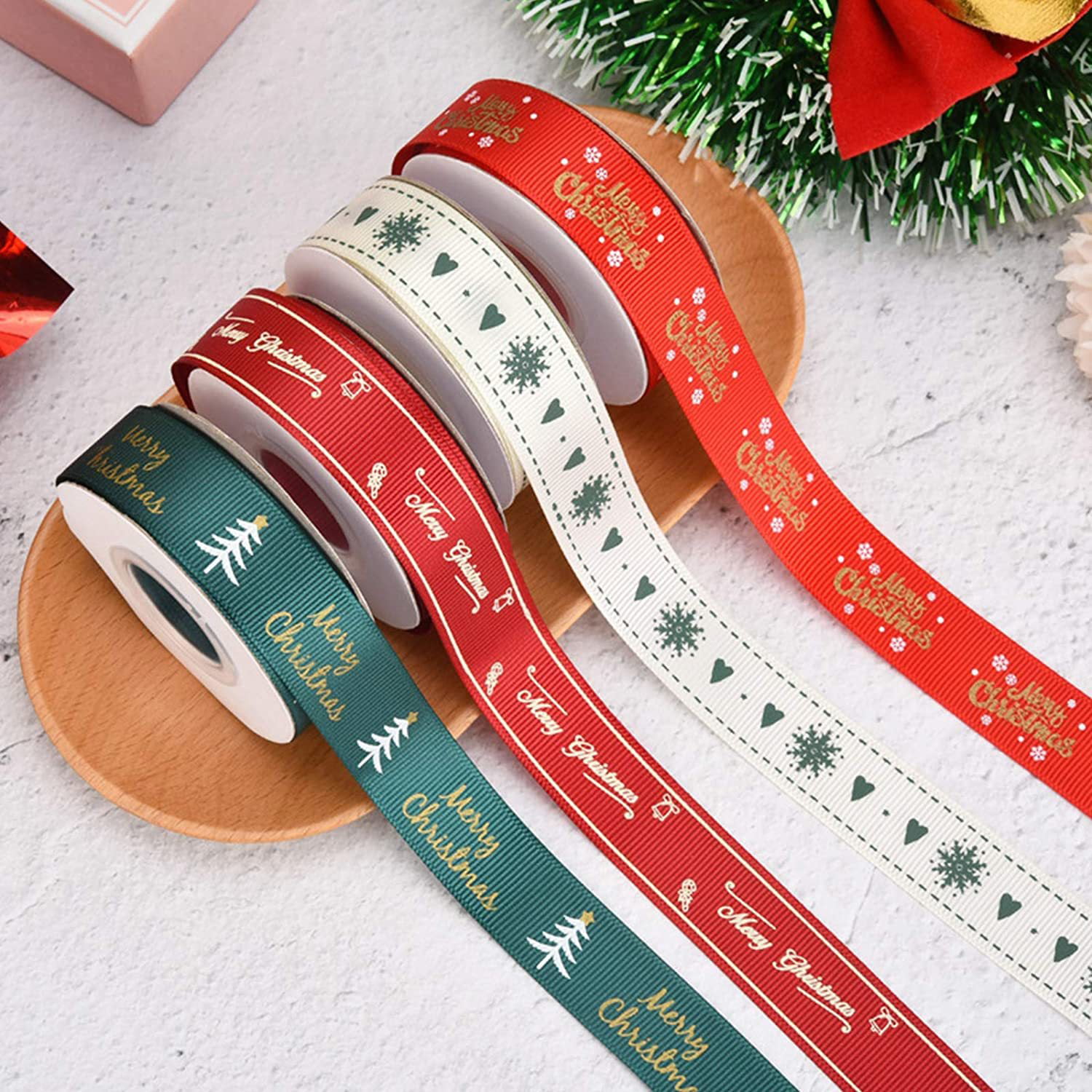 10 Yards Christmas Tree Snowflake Series Printed Grosgrain Ribbon Handmade DIY