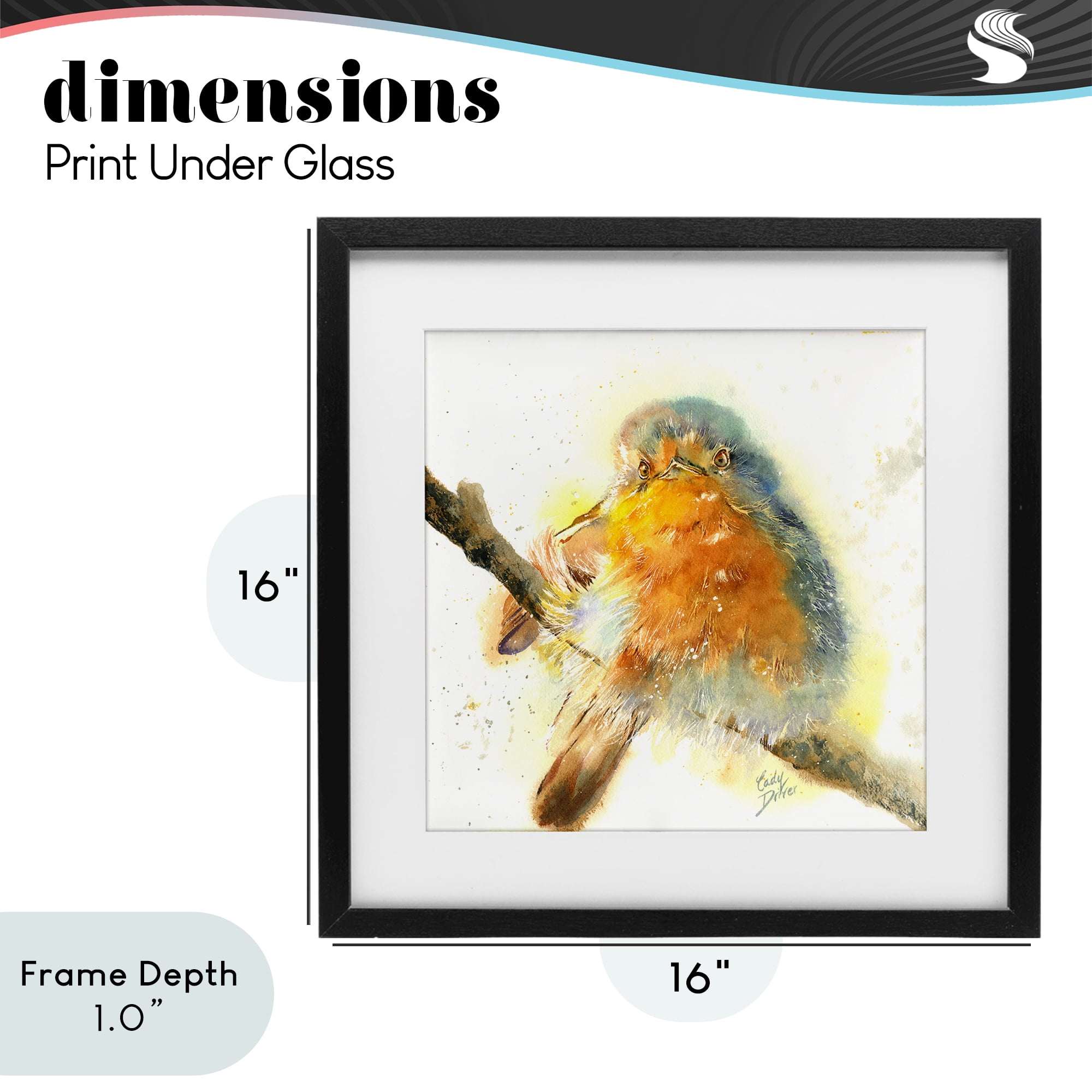 Stupell Industries Seated Songbird Watercolor Black Framed Print Under Glass, design by Cady Driver