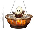 thumbnail image 3 of Halloween Ghost Bathtub Suncatcher, Cozy Stained Glass Style Window Decor with Book, Cute Fall Ornament for Spooky Readers, Relaxation Gift for Halloween Lovers, 3 of 5