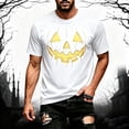 thumbnail image 2 of Mens Halloween Jack O'Lantern Pumpkin Face Print Crew Neck Short Sleeve T-Shirt, Soft Casual Holiday Graphic Tee for Halloween Party Daily Outdoor Wear(White,XXL), 2 of 4