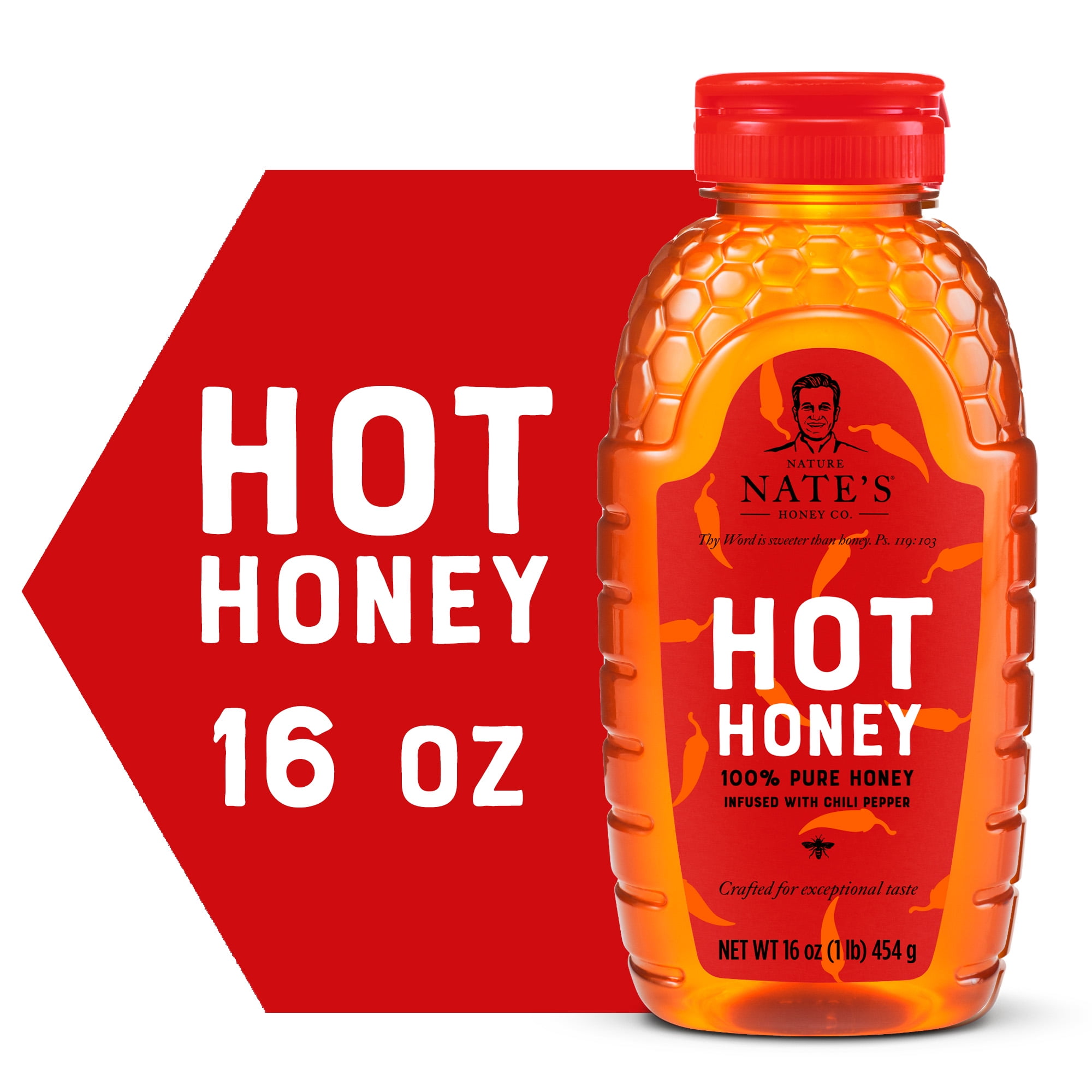 (2 pack) Nate's Hot Honey: 100% Pure Honey & Habanero Chili Pepper Flakes, 16 fl oz Gluten-Free Honey