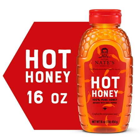 Nature Nate's Hot Honey: 100% Pure Honey & Habanero Chili Pepper Flakes, 16 fl oz Gluten-Free Honey
