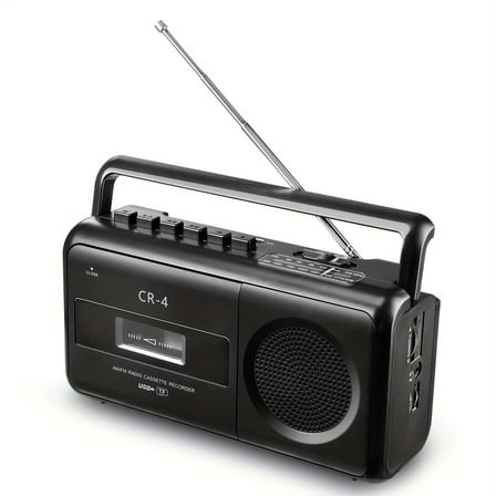 Portable Cassette Boombox with AM/FM Radio, USB/TF Playback, AC/Battery Power - Retro Design for Home & Travel, Nostalgic Music