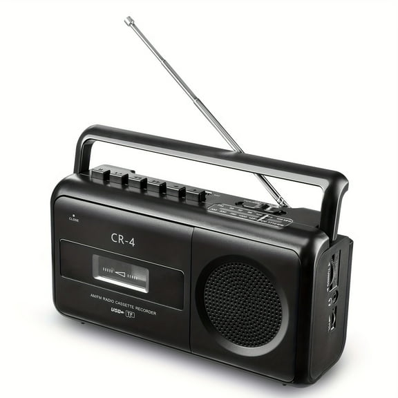 Portable Cassette Boombox with AM/FM Radio, USB/TF Playback, AC/Battery Power - Retro Design for Home & Travel, Nostalgic Music
