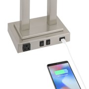 Possini Euro Design Amity Modern Table Lamp 26 High Brushed Nickel with USB and AC Power Outlet in Base White Linen Shade for Bedroom Bedside Desk