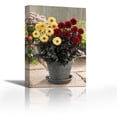 thumbnail image 1 of Dahlia yellow chic and chic en rouge varieties flowers - Contemporary Fine Art Giclee on Canvas Gallery Wrap - wall décor - Art painting - 18 x 27 Inch - Ready to Hang, 1 of 2