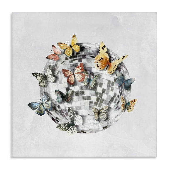 Stupell Industries Butterflies on Disco Ball Insects Painting Wrapped Canvas Art Print Wall Art, 17 x 17
