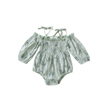 

Calsunbaby Infant Baby Girl Romper Floral Print Short Sleeve Design Double Side Ties Suspender Bottom Snap Closure Jumpsuit