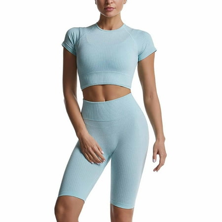 WMTBSRSW Women s Workout Sets 2 Piece Yoga Outfit High Waisted Biker Shorts Leggings Sports Bra Gym Fitness Clothes Tracksuit