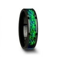 thumbnail image 3 of PULSAR Black Ceramic Wedding Band with Beveled Edges and Emerald Green & Sapphire Blue Color Opal Inlay - 6mm or 8mm, 3 of 3